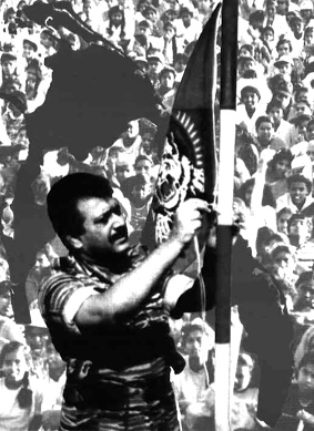 Velupillai Pirabaharan Hoisting Tamil Eelam Flag